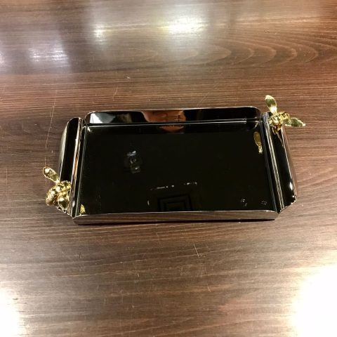 Bandeja decorativa em inox com duas abelhinhas douradas nas laterais